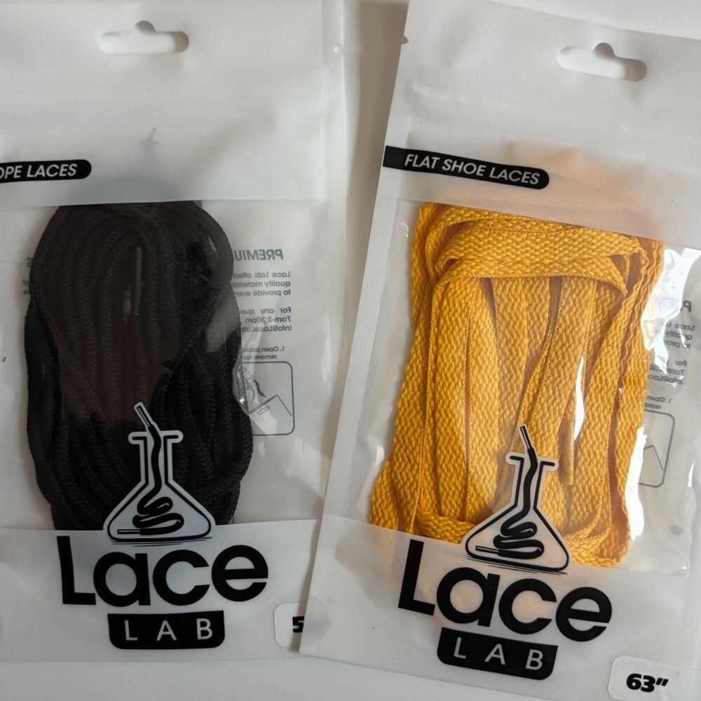 Lace Lab Shoe Laces Black Round 54"/Yellow Flat 63" NIB Sneakers Kicks Style